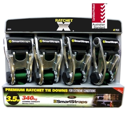Picture of SS 345 345 Ratchet X Tie Down Green 3.5m 4pk