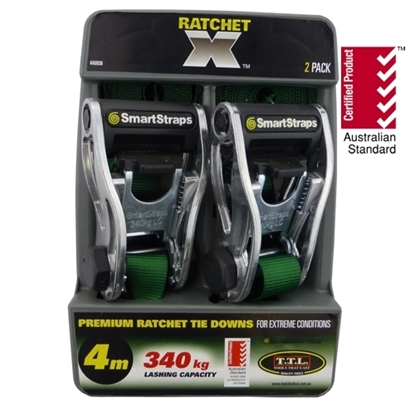 Picture of 938 Ratchet X Tie Down Green 4m 2pk